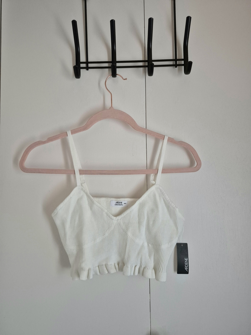 Ardene Cream Ribbed Ruffle Hem Crop Cami